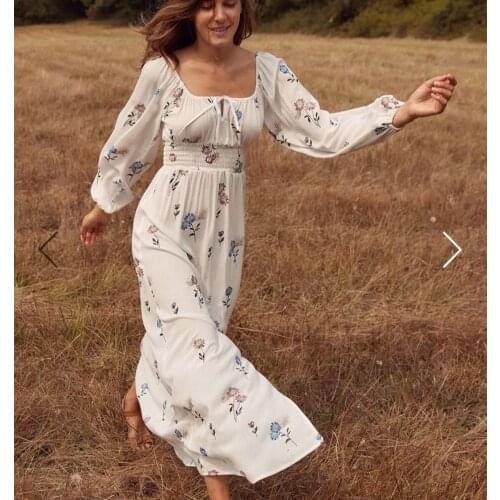TEELYNN 100% Cotton White Maxi Dresses Vintage Floral Embroidery Spring/Autumn 2021 Boho Robe Long Sleeve Casual Womens Dress