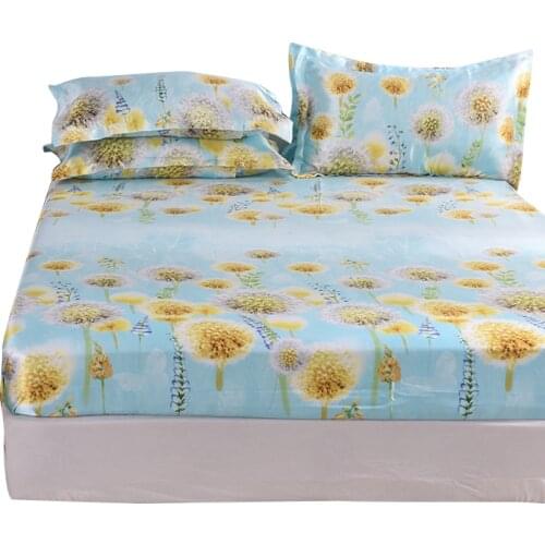 Spring Dandelion Flowers Satin Silk Fitted Sheet Ice Silk Bed Sheet Elastic Band Mattress Cover Twin Queen Size (no Pillowcase)