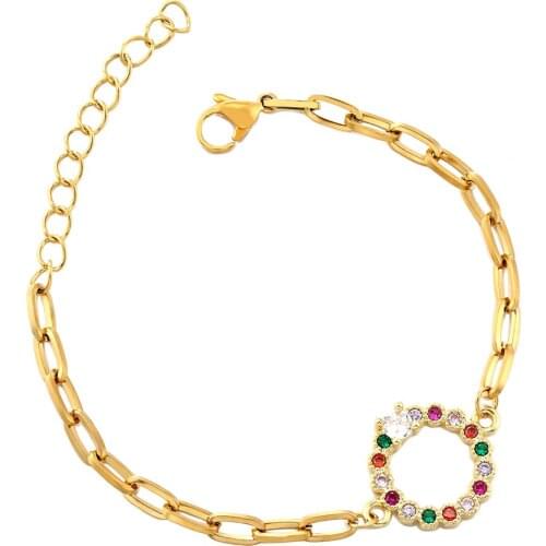 High Quality Classic Colorful Copper Zircon Bracelet Hip Hop Chain Bracelet Stainless Steel Bracelet Ladies Party Preferred Gift