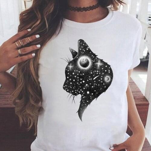 Women T-Shirt Tees Graphic Cartoon White Cat Animal Printing Fashion Summer 90s Clothing Short Sleeve Tops Female Clothes Tshirt