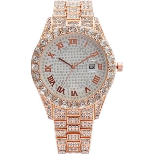 Gypsophila Diamond Design Women Watches Fashion Rose Golden Round Dial Metal Band Quartz Wrist Watch Gifts Relogios Feminino