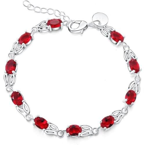 925 Sterling Silver Charm Red AAA Zircon Bracelet For Women Wedding Engagement Party Fashion Jewelry