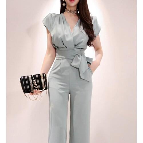 2020 Summer 2 Pieces set for women Sleeveless tops And Long Pant Suits V-Neck ladies work Wide Leg Office trousers Suit