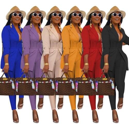 Casaul Women Two Piece Set Office Lady Coat Suit Skinny Jacket Coat And Long Pants Sportsuit Clothes For Women Outfit
