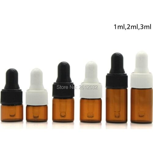 1ml 2ml 3ml Amber glass dropper bottles w/Black & white cap Essential oil bottle, Small Perfume vials, Sampling Storage