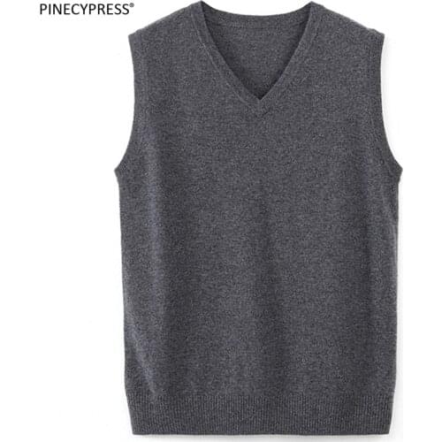 100% Cashmere Warm Soft Light High Quality Man Knitted Pullover Winter Knitwear Male Solid V-Neck Sleeveless Men Sweater Vest