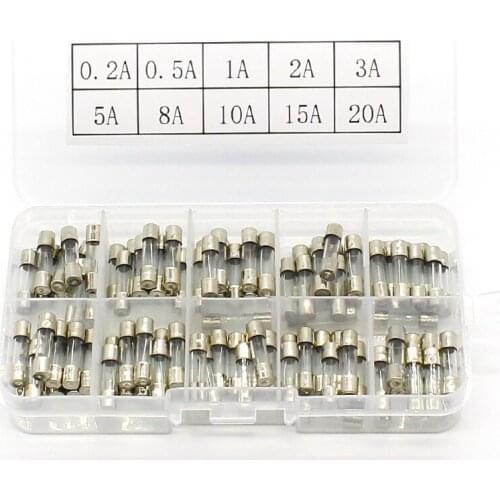 100Pcs Set 5x20mm Quick Blow Glass Tube Fuse Suit combin Assorted Kits,Fast-blow Glass Fuses0.2A0.5A 1A 2A 3A 5A 8A 10A 15A 20A