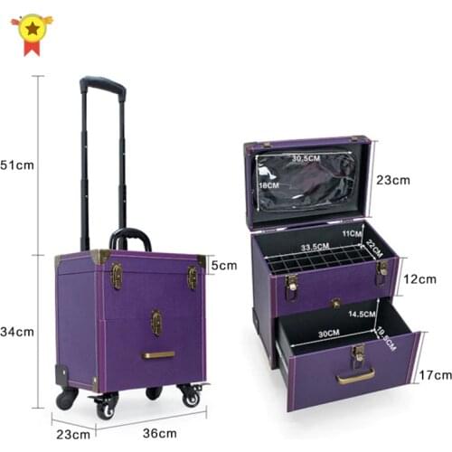 2020 Professional tattoo nail box spinner wheel pull rod makeup box trolley luggage case Large Capacity big Cosmetic bag travel