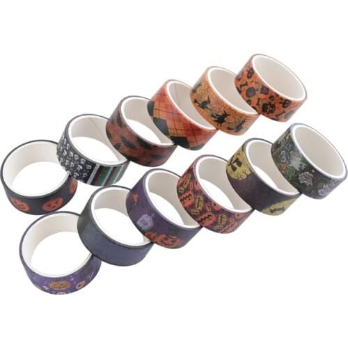 R7RC 24 Rolls Halloween Washi Tapes Pumpkin Bat Skull Patterns Tapes for Adults Kids DIY Art Craft Gift Wrapping