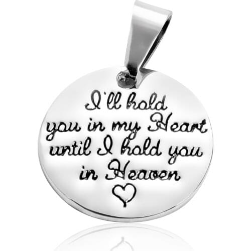 5Pcs Stainless Steel Tags Charm I'll hold you in my heart until I hold you in heaven Pendant Necklace Jewelry