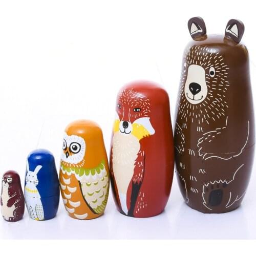5pcs/set Russian Matryoshka Doll Wooden Nesting Hand Paint Doll Kid Toy Christmas New Year Gift Handmade Craft Home Decor