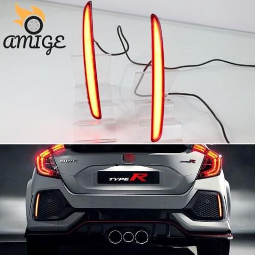 AMIGE Car Led Reflector Bumper Lights For Honda Civic Hatchback 2016 2017 2018- 2020 Rear Fog Lamp Brake Light Turn Signal Light