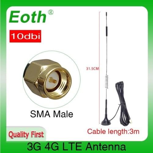 Eoth 3G 4G LTE Antenna 10dbi SMA Male Connector Aerial 698-960/1700-2700Mhz with magnetic base 3M Clear Sucker Antena Antenne