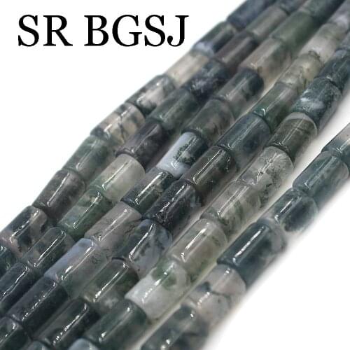 Free Shippin 8x12mm Column Tube Natural Moss Agates Diy Loose Jewelry Design Beads 15inch