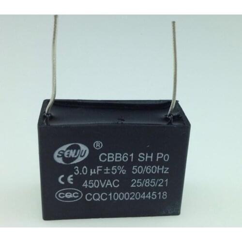 Free shipping fan start capacitance CBB61 3UF450VAC 3.0UF 450V 2 Welding needle 75pcs/lot