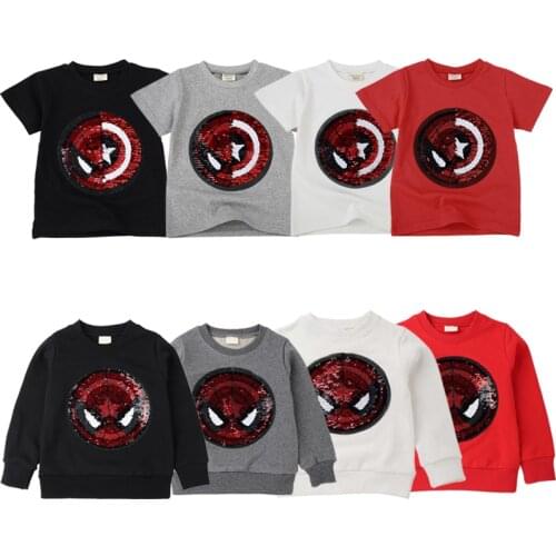 Sequin Reversible Costume Tops Sweatshirt Boys Spiderman Face-changing Captain America T-Shirts For Boys Switchable Clothes