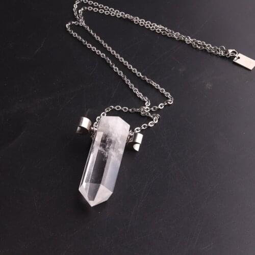 High Quality Pure Natural White Crystal Hexagonal Column Necklace Exaggeration Stainless Steel Chain Fine Jewelry Necklaces