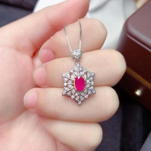 CoLife Jewelry 100% Natural Pink Ruby Pendant for Office Woman 4*6mm Zambia Ruby Necklace Pendant 925 Silver Ruby Jewelry