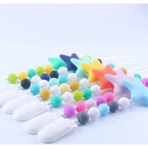 Wooden Holder Soother Pacifier Clips Leash Strap Nipple Holder Baby Pacifier Star Clip Chain For Infant Bottle Clip Chain