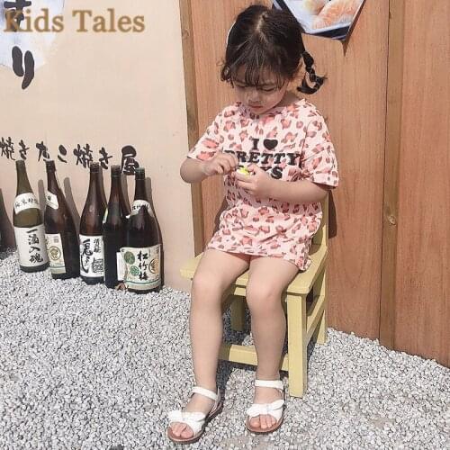 PD031 Kids dresses for girls clothing 2019 summer leopard letter short sleeve girls dress 1-5T Sweet girls costume