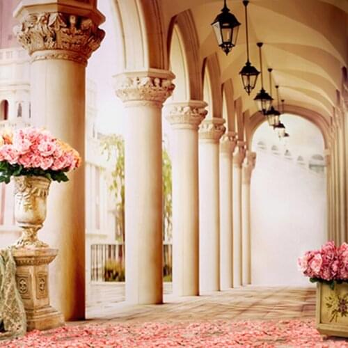 Wedding Pillars Stony Vase with Pink Flowers Rose Petal Romantic Photography Backdrops Photo Studio fond photographie 5'*6.5