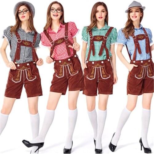 Germany Oktoberfest Carnival Party Beer Girl Lederhosen Cosplay Costume Bavarian Traditional Beer Maid Fancy Trachten Suspenders
