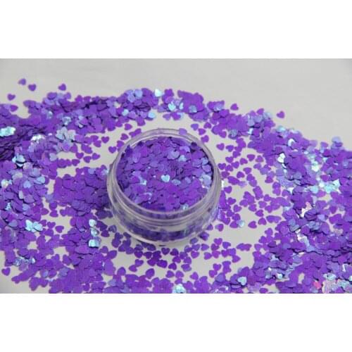 HI-3 Heart shapes Pearlescent Iridescent Purple Colors confetti spangles glitter for nail Art DIY decoration 1pack=50g
