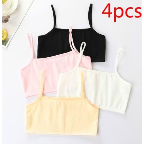 4pcs/set Cotton Young Girls Training Bras Kids Vest Teens Teenage Underwears Children Bras for 9 10 11 12 13 14 15 16 Years Old