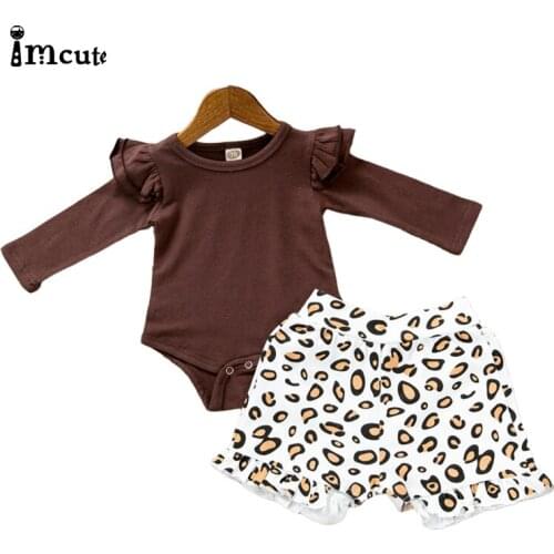 3pcs winter fall New born Baby Girls clothing set Ruffle long sleeve Bodysuits Tops leopard Shorts+Headband Fall Clothes Outfits