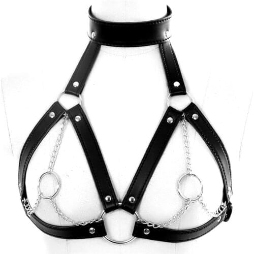 Leather Body Harness Goth Harness Sexy Lingerie Festival Dance Rave Cage Harness Bra Rivet Punk Clothing