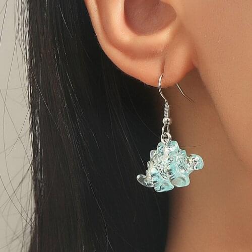 Creative Crystal Stegosaurus Dinosaur Earrings Fashion Womens 3-Color Resin Pendant Earrings Punk Girl Party Jewelry Gift