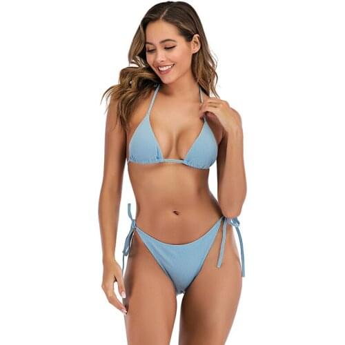 Lace Swimsuit Womens Suit New European and American Foreign Trade Sexy Bikini Split Swimsuit Pure Color Special Fabric Bikini