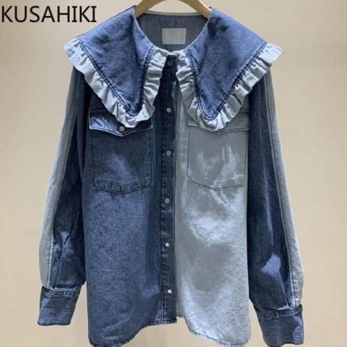 Женские джинсовые рубашки KUSAHIKI China At AliExpress