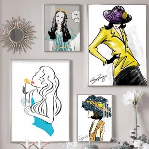 Fashion Model Girl Abstract Wall Art Print Canvas Painting Nordic Posters And Prints Wall Pictures For Living Room Salon Decor