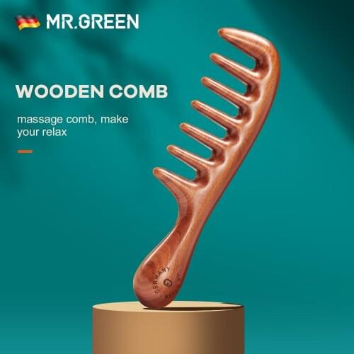 MR.GREEN 100% Natural Hair Wooden Comb for Women and Men Anti-Static Wide Tooth Detangling Massage Scalp Curly