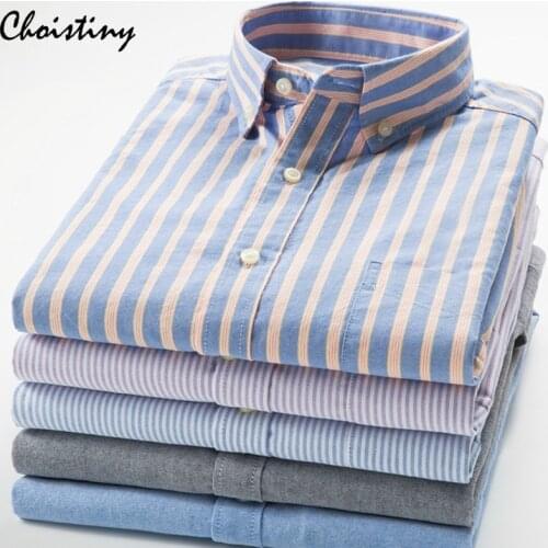 2018 Brand 100% Cotton Striped Shirt Men Spring Casual Shirts Oxford Dress Shirt Camisa Masculina White Black
