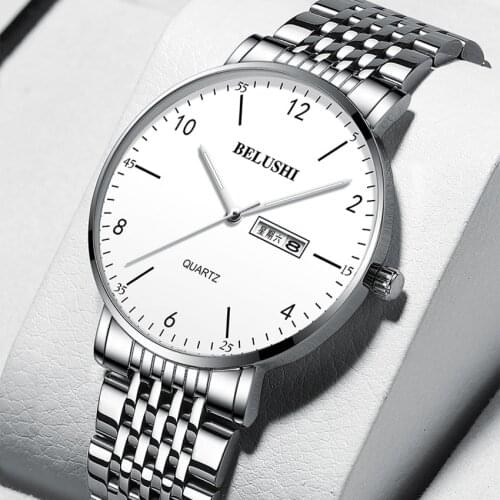 BELUSHI Men Quartz Watch Full Stainless Steel Business Wristwatch For Male Calendar Date Clocks Wristwatch 3ATM montre homme