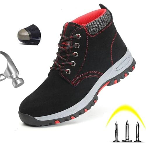 Mens High-top Work Boots Steel Head Anti-Smashing And Stab-Resistant Safety Shoes Wear-Resistant Fire Splashing Work Shoes