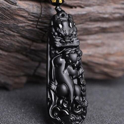 Natural Obsidian Domineering Dragon Head Double Brave trops Pendants Jewelry Fine Jewelry Lucky Exorcise evil spirits Pendant
