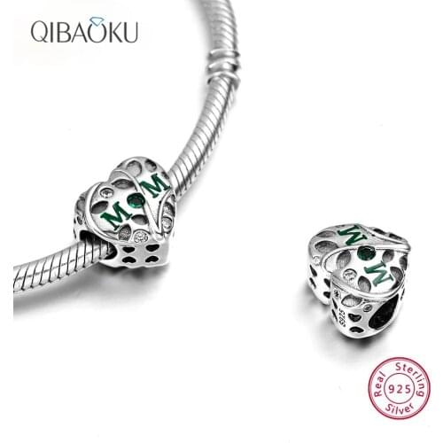 Real 925 Sterling Silver Beads Bracelet DIY I Love Mom Gift for Mother Charm Zircon Tree Fit Bracelet Jewelry Charms