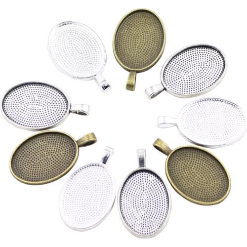 5pcs/lot Retro Pendant 18X25/20X30/30X40mm Oval Cabochon Base Setting Charms Pendant Bezel Tray For DIY Jewelry Making Finding