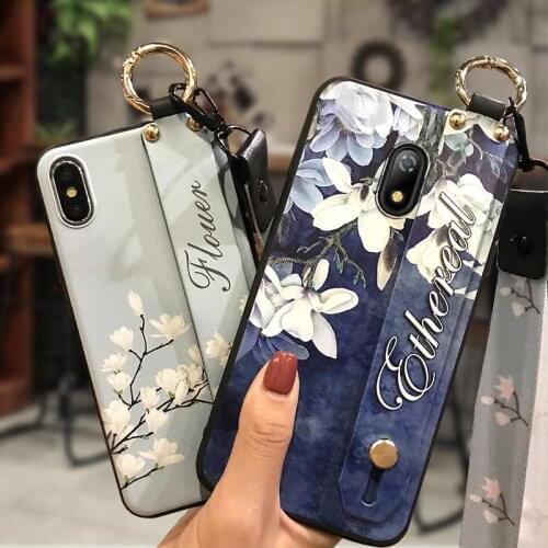 Shockproof Phone Holder Phone Case For Itel A16/A16 Plus Wristband Anti-knock Flower Soft Anti-dust