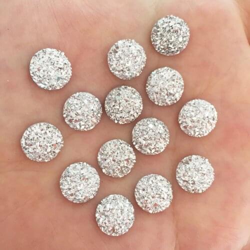 100pcs Resin Bling Convex Mineral Surface 10mm Round Flatback Rhinestone Buttons Ornaments DIY Wedding Appliques Craft W649