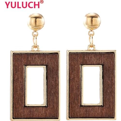 YULUCH Luxury Jewelry Popular Earrings for Rectangular Alloy Inlay Wood Chips Fashion Womens Stud Earrings Party Gifts