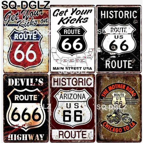 [SQ-DGLZ] New Historic ROUTE 66 Tin Sign Wall Decor The Mother Road Metal Crafts Painting Plaques Get Your Kicks On Art Poster