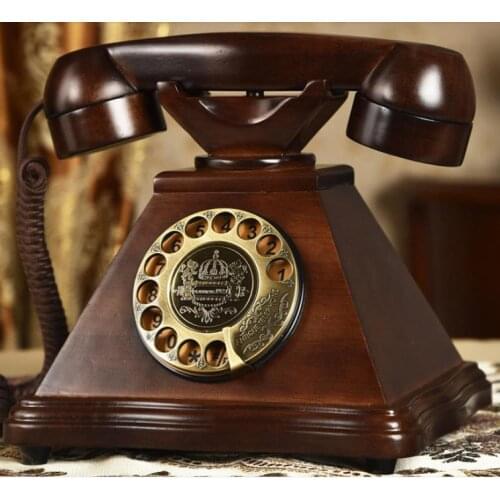 Solid wood vintage telephone mechanical bell rotary dial antique fixed phone