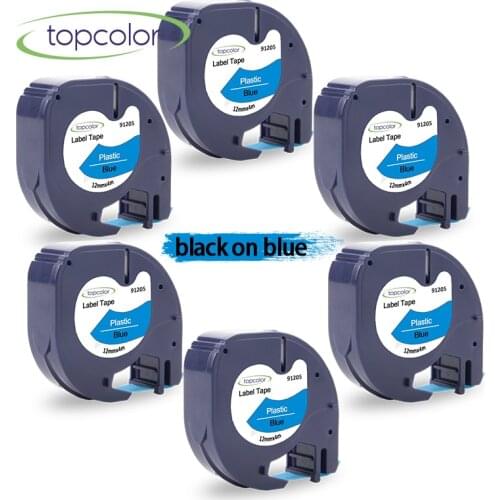 Topcolor 91205 Plastic Tapes Fit for Dymo 91335 Letra Tag Label Printer LT-100H Black on Blue 12mm Label Tapes QX 50 XR Maker