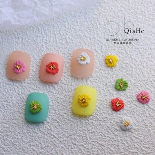 5pcs Nail jewelry Japanese three-dimensional alloy flower colorful Macaron Cute Daisy Versatile Nail Art Decoration Nail Charms