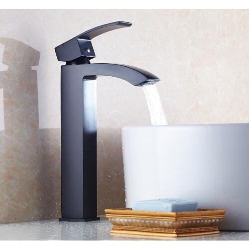 Tall Basin Faucet Waterfall Bathroom Faucet Single handle Basin Mixer Tap Bath Chrome/Black Faucet Brass Sink Water Crane