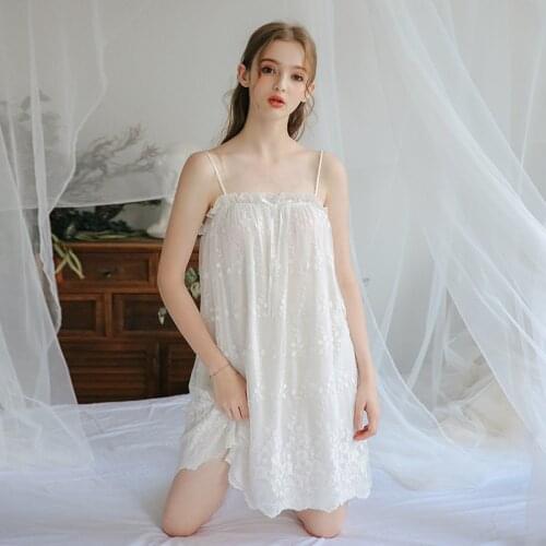 Yhotmeng sexy nightdress Women sleepwear Breathable sexy big V-neck ladies summer thin net yarn lace princess palace style short